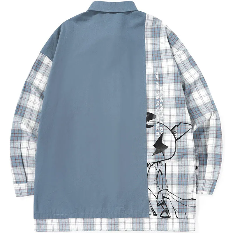Safari Style Color Block Patchwork Plaid Shirt