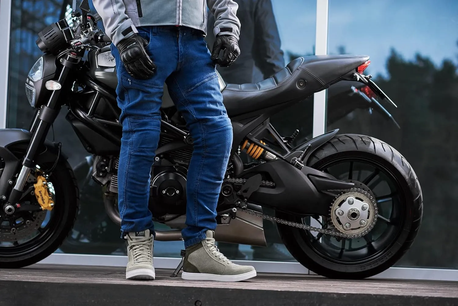 SHIMA SX-2 EVO Men's Motorcycle Shoes/Boots: Reinforced Leather, 4 Colors, TPU & ArmorPlus Ankle Safety, Breathable Suede & 3D Mesh, Anti-Slip Sole (Grey, 13)