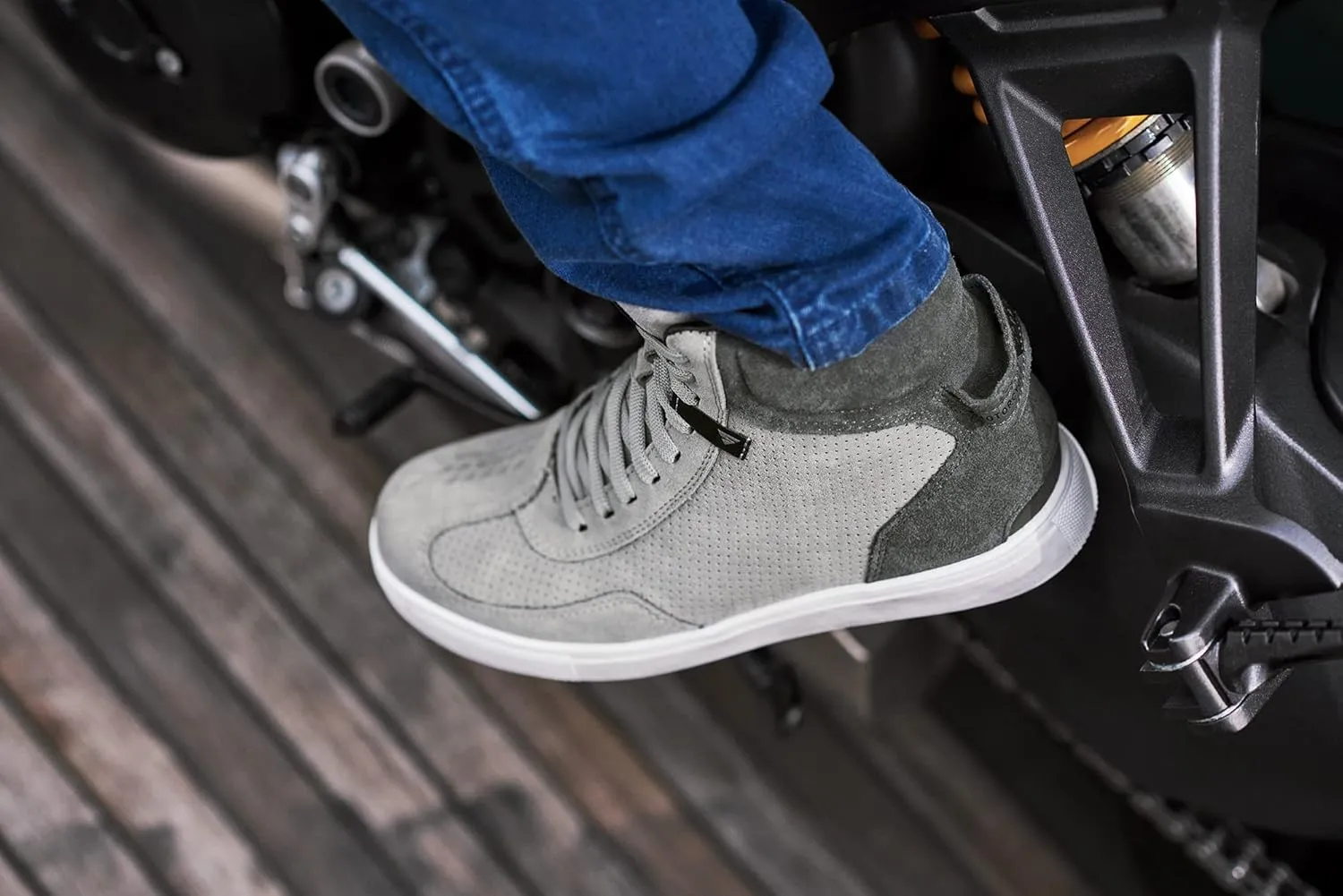 SHIMA SX-2 EVO Men's Motorcycle Shoes/Boots: Reinforced Leather, 4 Colors, TPU & ArmorPlus Ankle Safety, Breathable Suede & 3D Mesh, Anti-Slip Sole (Grey, 13)