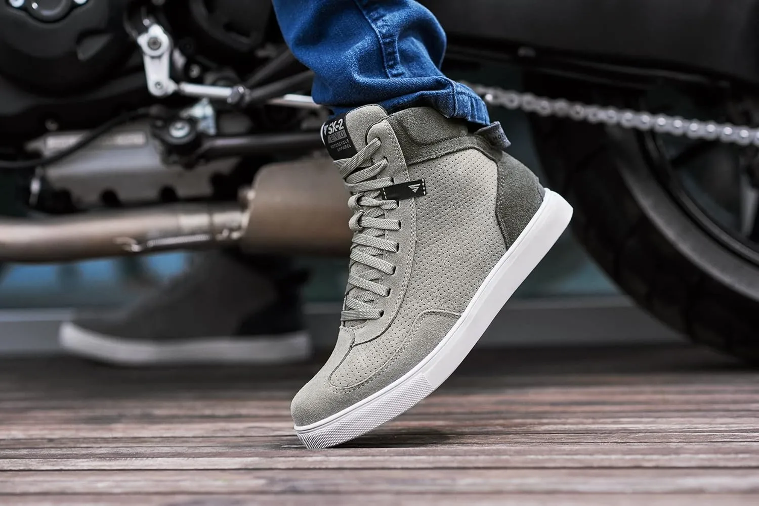 SHIMA SX-2 EVO Men's Motorcycle Shoes/Boots: Reinforced Leather, 4 Colors, TPU & ArmorPlus Ankle Safety, Breathable Suede & 3D Mesh, Anti-Slip Sole (Grey, 13)
