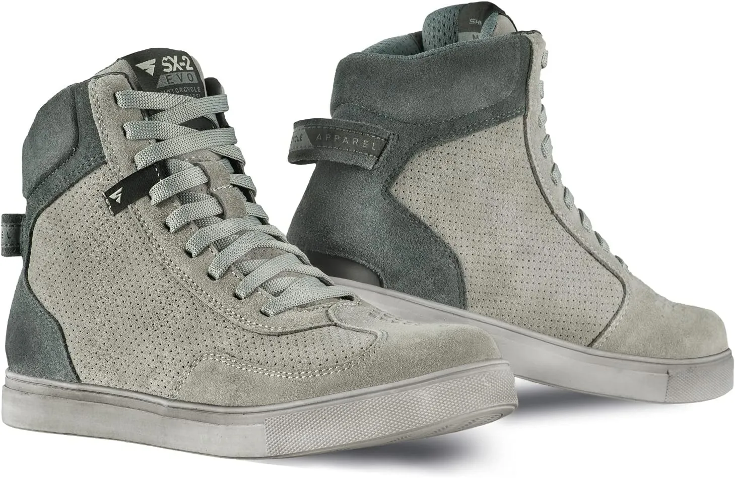 SHIMA SX-2 EVO Men's Motorcycle Shoes/Boots: Reinforced Leather, 4 Colors, TPU & ArmorPlus Ankle Safety, Breathable Suede & 3D Mesh, Anti-Slip Sole (Grey, 13)