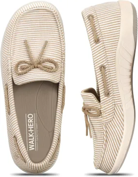 Slip On Shoes Women - Casual Comfortable Boat Shoes for Women with Arch Support - Orthopedic Canvas Loafers Shoes for Plantar Fasciitis & Daily Walking