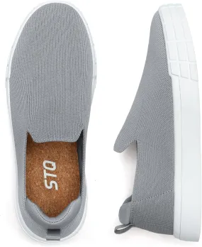 STQ Womens Slip on Shoes Wide Width Shoes for Women Summer Knit Loafers Casual Sneakers Light Grey 9.5 US