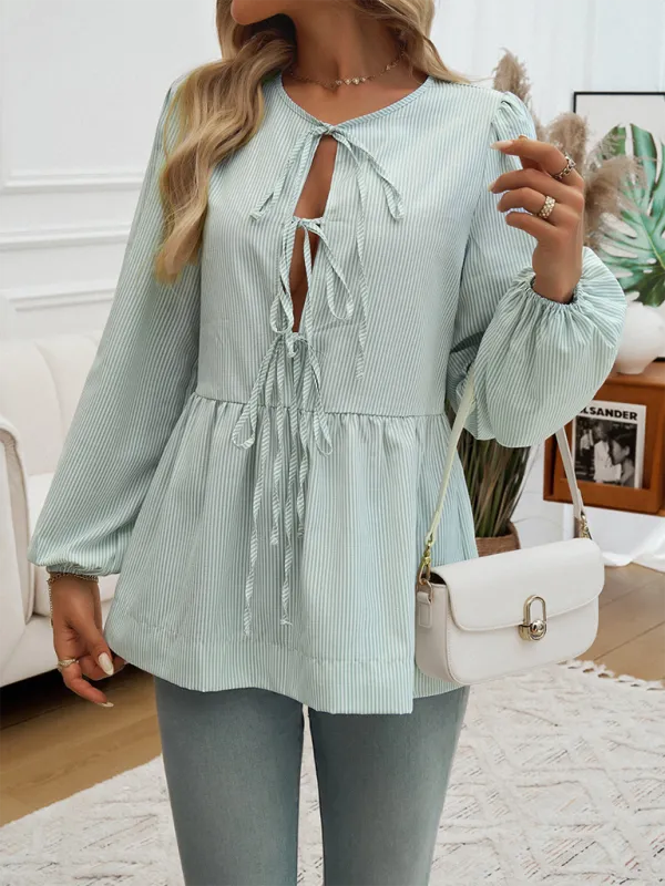 Stripe Tie-Up Blouse for Transitioning Seasons