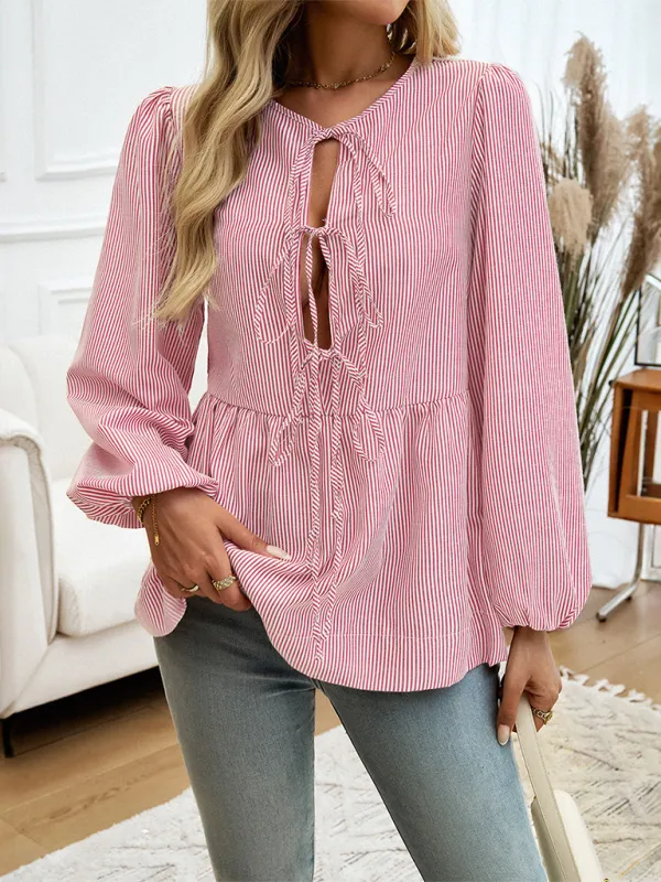 Stripe Tie-Up Blouse for Transitioning Seasons