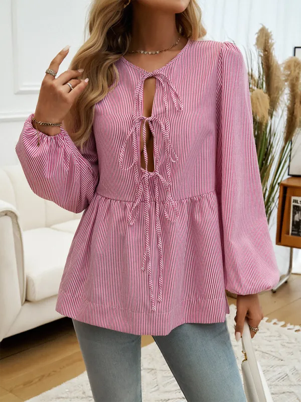 Stripe Tie-Up Blouse for Transitioning Seasons
