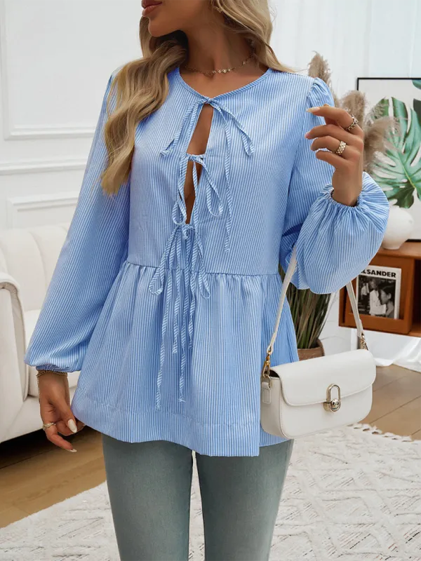 Stripe Tie-Up Blouse for Transitioning Seasons