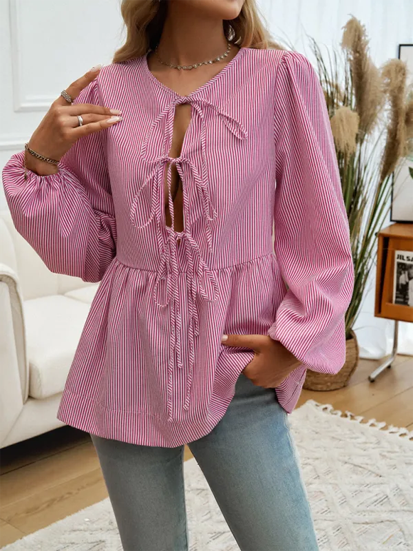 Stripe Tie-Up Blouse for Transitioning Seasons