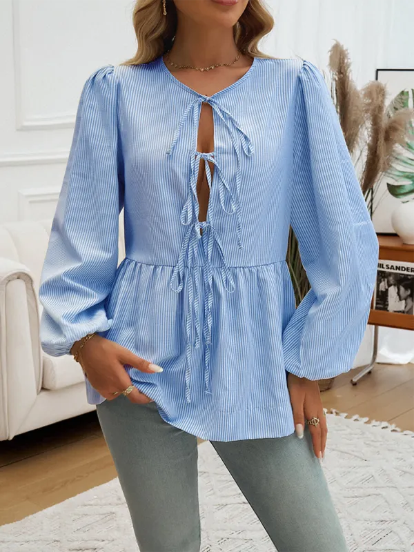Stripe Tie-Up Blouse for Transitioning Seasons