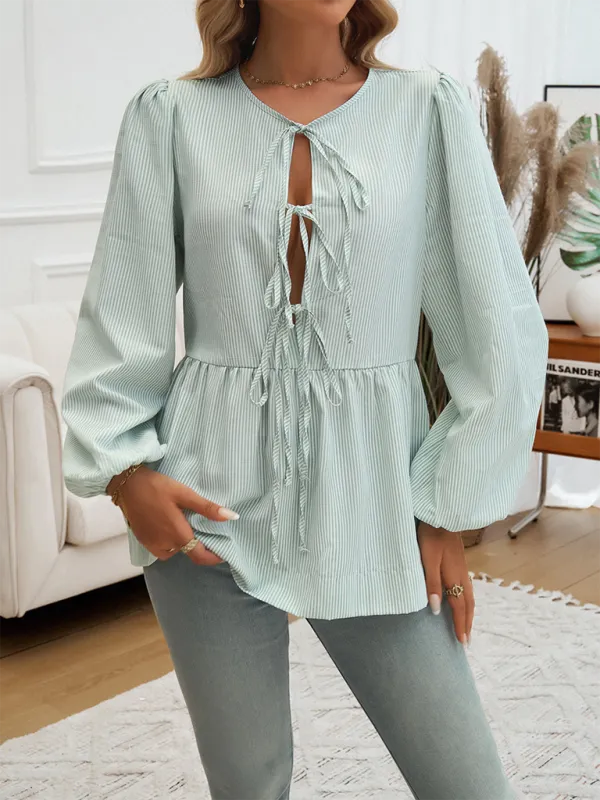 Stripe Tie-Up Blouse for Transitioning Seasons