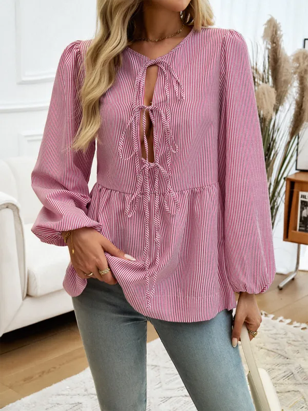 Stripe Tie-Up Blouse for Transitioning Seasons