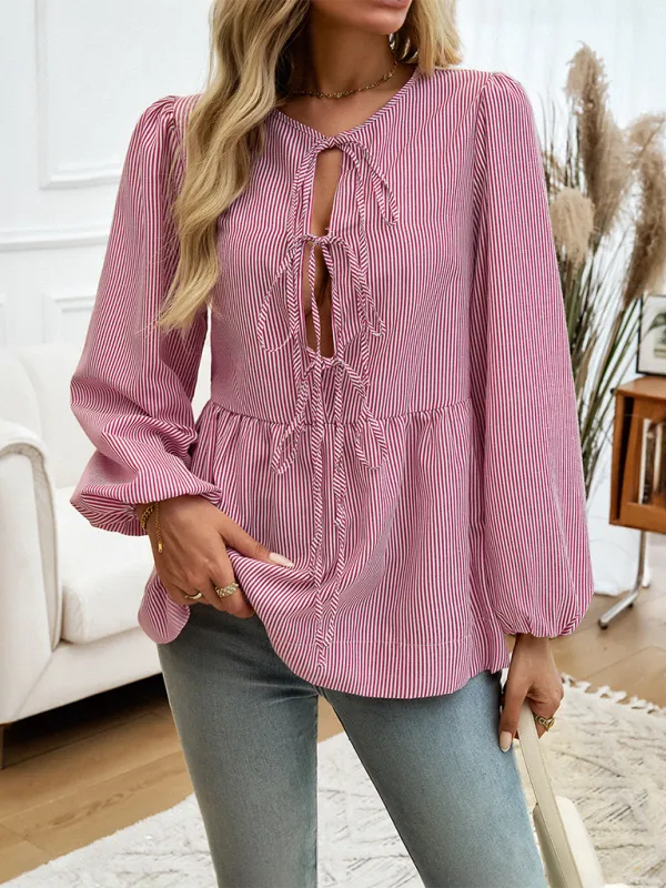 Stripe Tie-Up Blouse for Transitioning Seasons