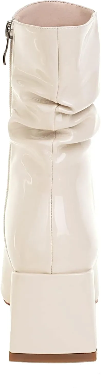vivianly Pointed Toe Ankle Boot Mid-Calf Boots Chunky Block Heel Booties for Women