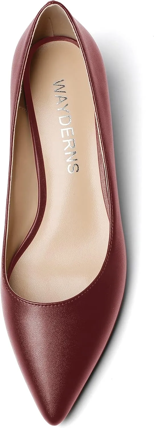 WAYDERNS Women's Matte Pointed Toe Slip On Chunky Low Heel Pumps Comfortable Office Work Dress Shoes 1.5 Inch