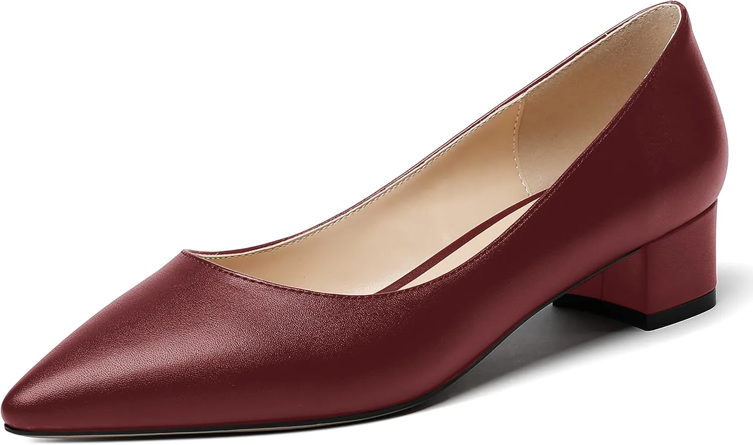 WAYDERNS Women's Matte Pointed Toe Slip On Chunky Low Heel Pumps Comfortable Office Work Dress Shoes 1.5 Inch
