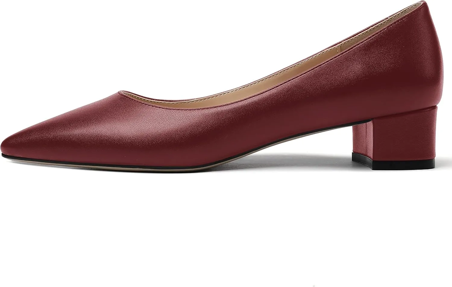 WAYDERNS Women's Matte Pointed Toe Slip On Chunky Low Heel Pumps Comfortable Office Work Dress Shoes 1.5 Inch