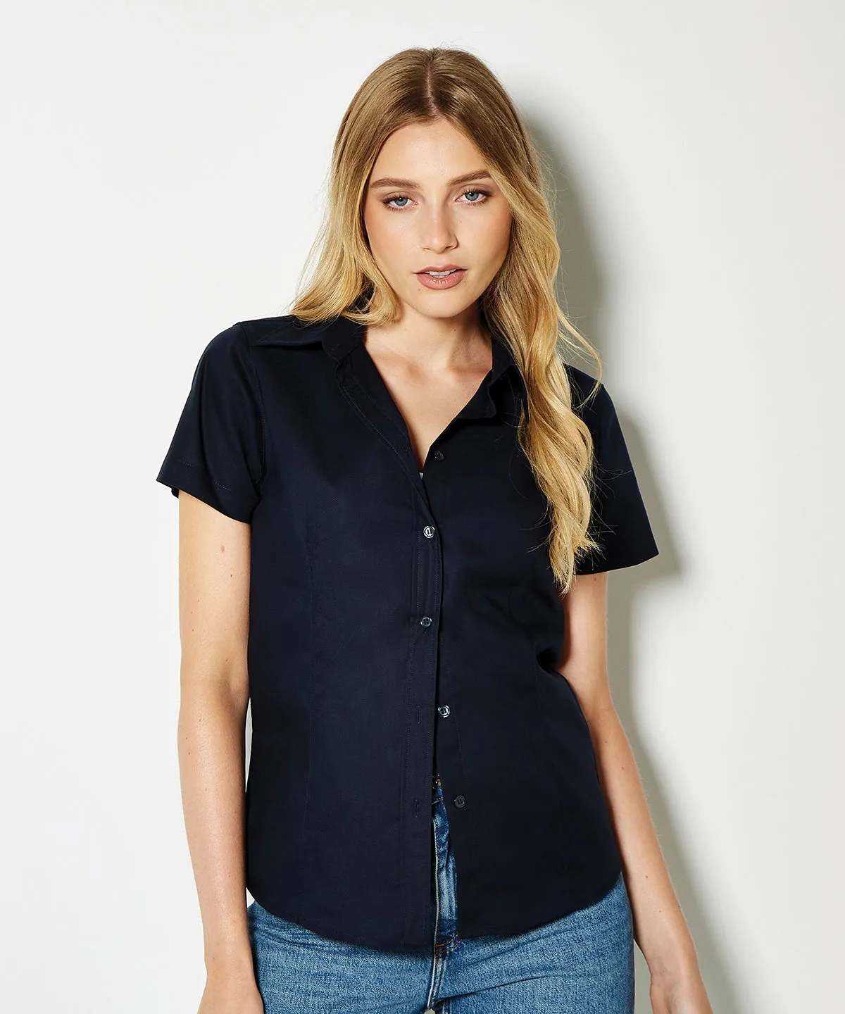 Womens workplace Oxford blouse short-sleeved (tailored fit) | White
