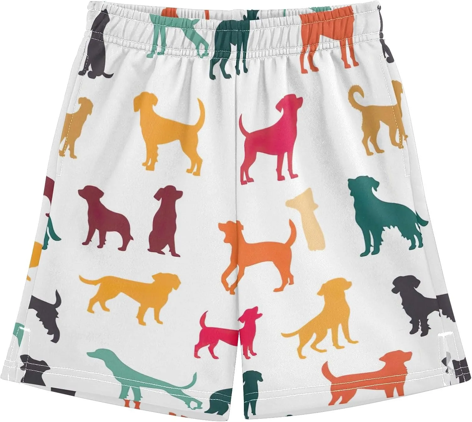 Youth Boy Shorts Colorful Dogs Cute Elastic Waist Athletic Lounge Shorts with Pockets Sports 7-15Y