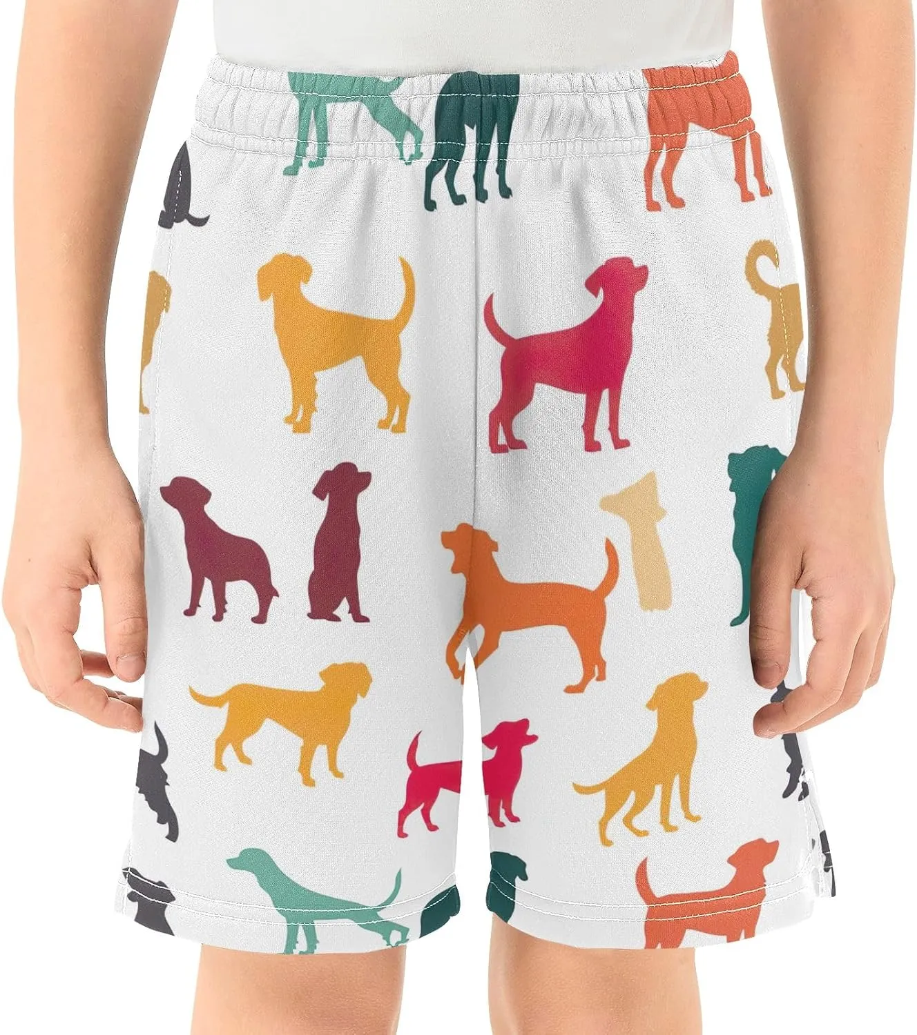 Youth Boy Shorts Colorful Dogs Cute Elastic Waist Athletic Lounge Shorts with Pockets Sports 7-15Y