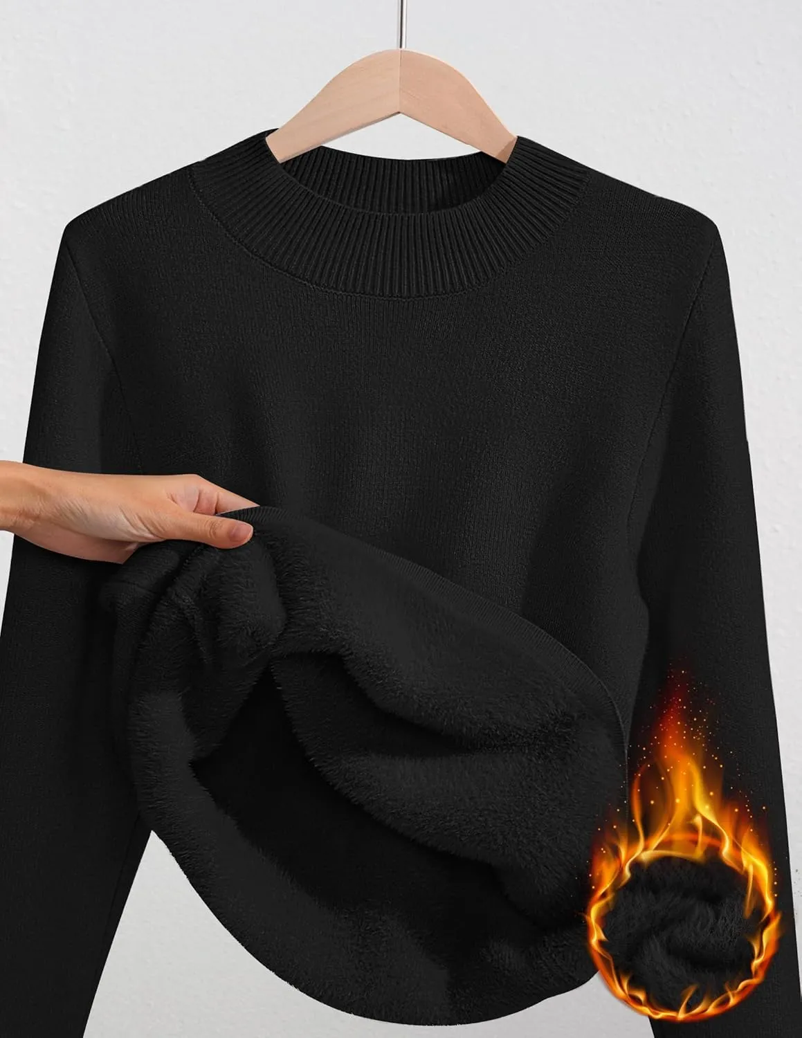 ZESICA Women's Fleece Sherpa Lined Sweater Winter Thermal Shirts Long Sleeve Mock Neck Slim Fitted Pullover Tops