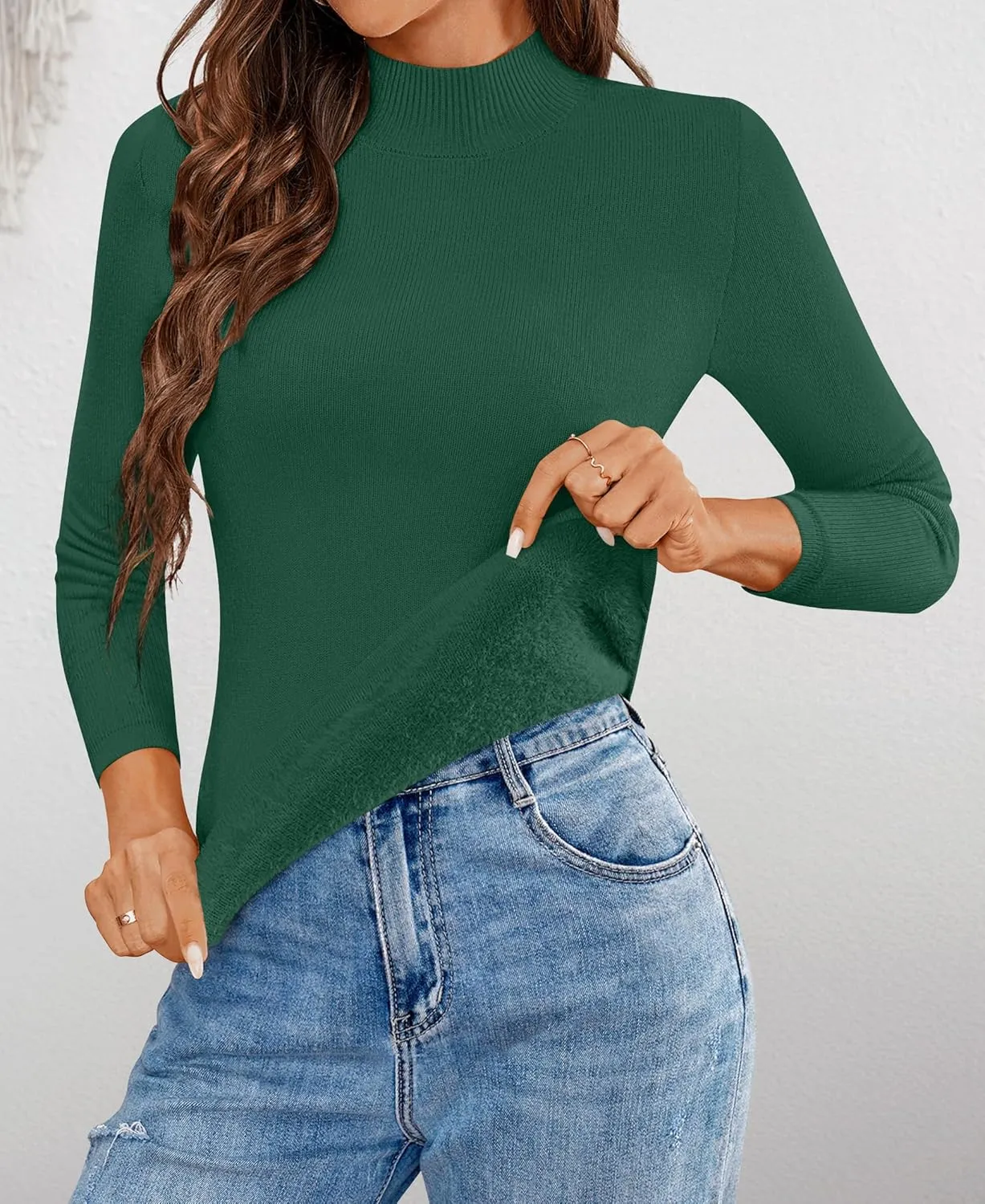 ZESICA Women's Fleece Sherpa Lined Sweater Winter Thermal Shirts Long Sleeve Mock Neck Slim Fitted Pullover Tops