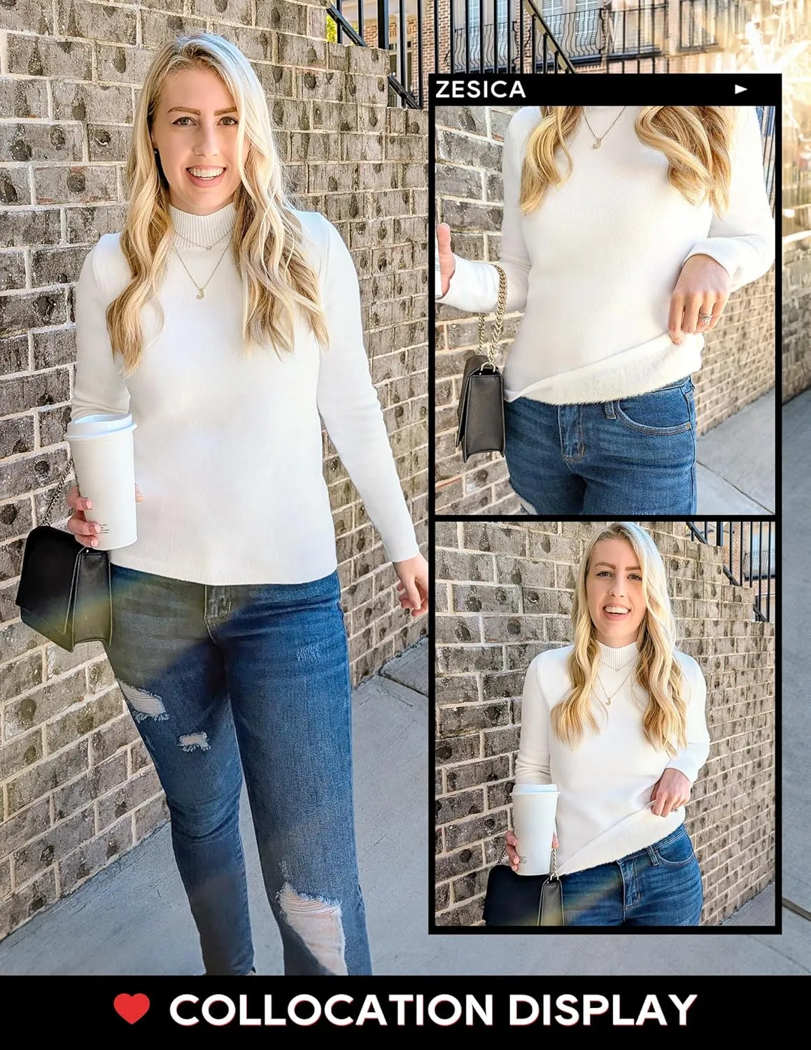 ZESICA Women's Fleece Sherpa Lined Sweater Winter Thermal Shirts Long Sleeve Mock Neck Slim Fitted Pullover Tops